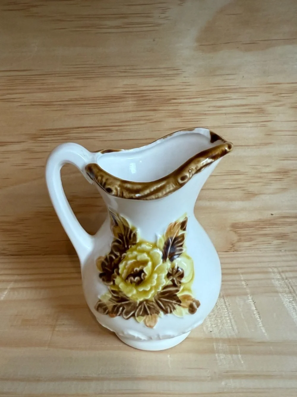 Vintage Ceramic Pitcher with Yellow Floral Relief made in Japan